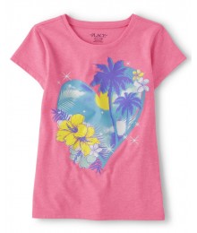 Childrens Place Berry Pink Palm Heart Girls Graphic Tee